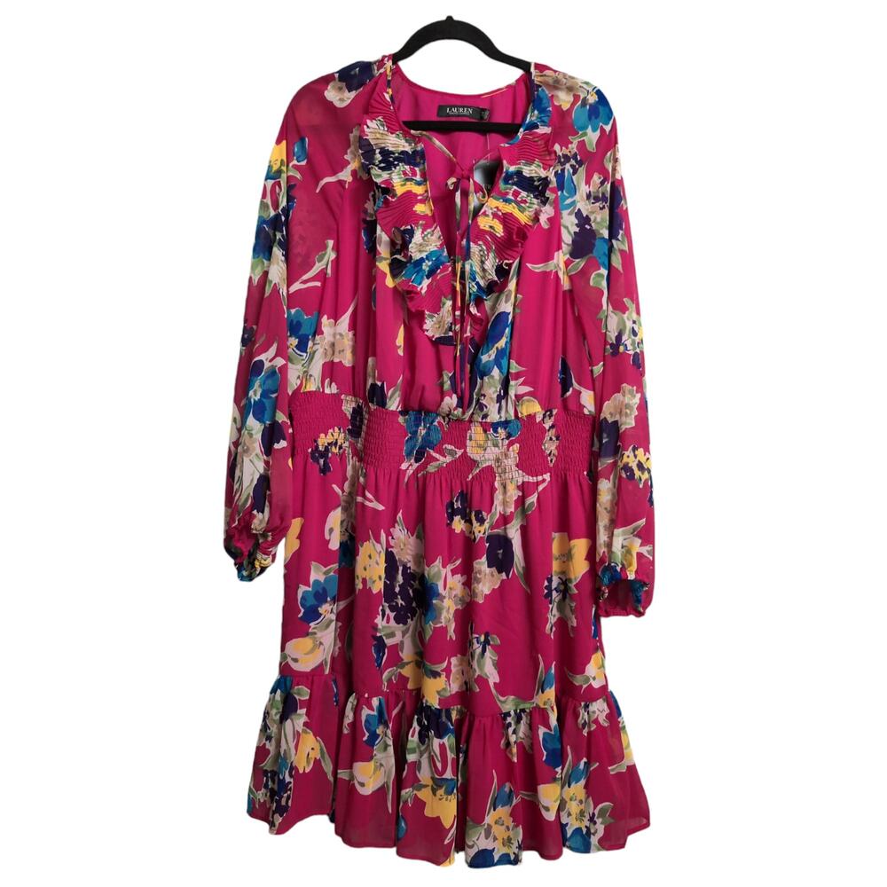 Lauren Ralph Lauren Floral Georgette Long Sleeve Dress Size 18W 18+ New